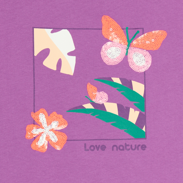 تيشيرت أرجواني بأكمام قصيرة بنقش ترتر للفتيات